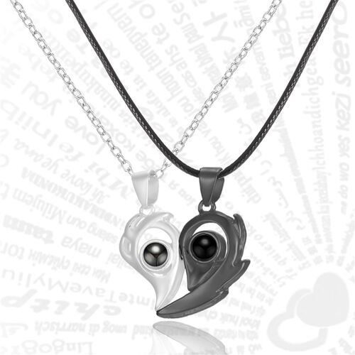Titanium Stainless Steel Flame Magnetic Heart Couple Necklac