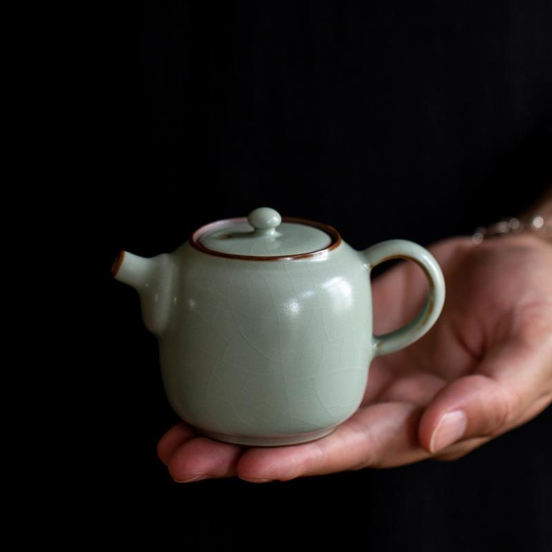 手工汝窑茶壶大师单茶壶家用陶瓷茶具天青汝瓷开片贵妃壶茶杯茶壶