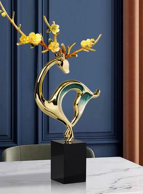 新款珐琅彩梅花鹿装饰摆件客厅玄关创意桌面饰品酒柜摆设商务礼品