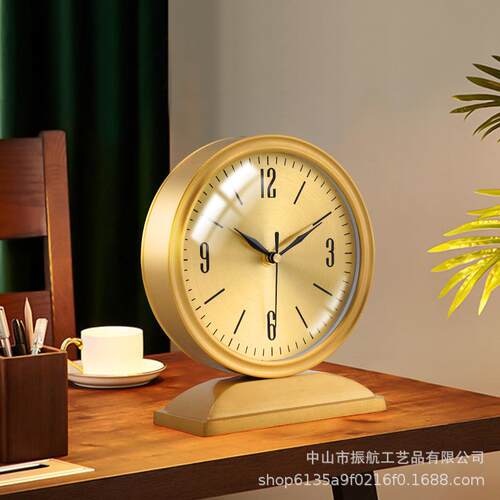 纯铜台式钟表客厅时钟摆件钟北欧欧式表轻奢创意座钟