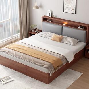 实木床1米8双人床1米5家用榻榻米落地床架简约出租房用地台单人床
