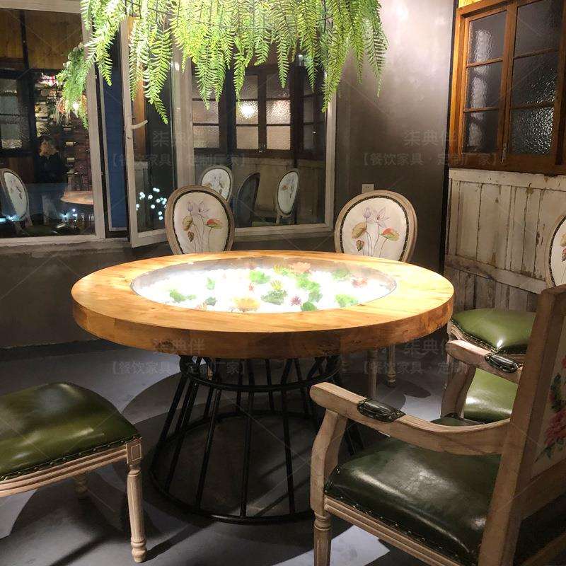 公社做旧实木纹酒吧复古咖啡厅餐厅酒馆高吧桌长方桌洽谈大小圆桌