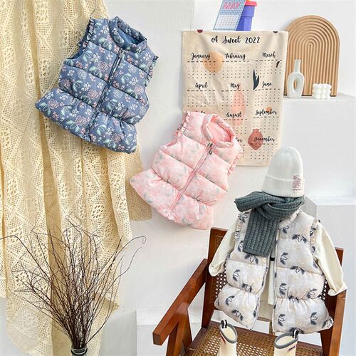 Fashion Warm Baby Girls Puffer Coat Vest Ruffle Sleeved Ligh