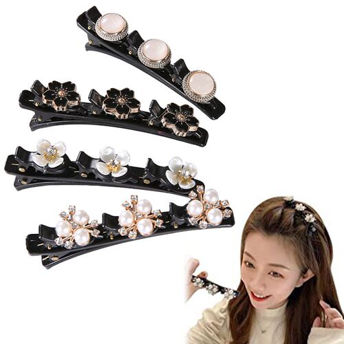 Shiny Pearl Flowers Hair Clips For Women Girl Easily Braided