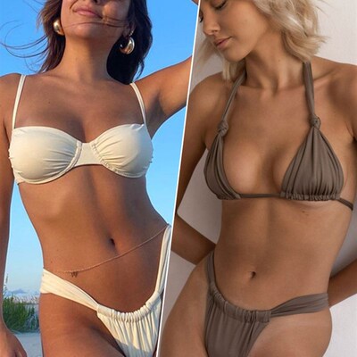 Solid Color Swimsuit Women Swimwear Beach Wrap Bandage Bikin