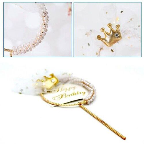 1Pc Romantic Pearl Crown Iron Garland Happy Birthday Cake