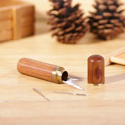 Hand Sewing Needles Wood Box Embroidery Mending Holder Bottl