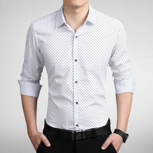 Spring Autumn Mens Casual Printed Shirt Long Sleeve Slim Fit