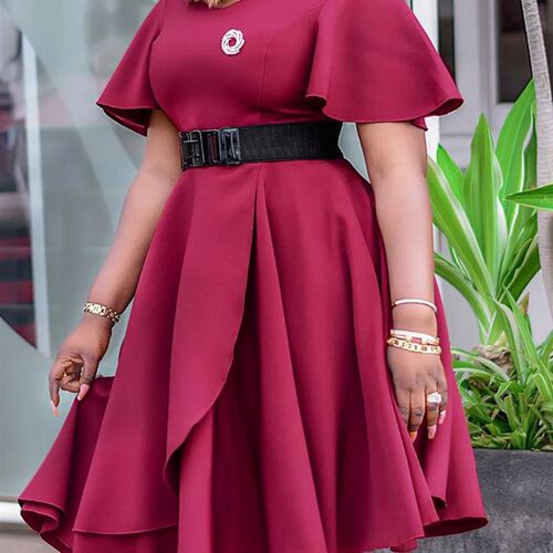 Fashion Women Summer Solid Color A-Line Dress Irregular