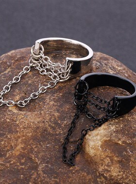 Punk Fashion Black Silver Color Chain Rings Open Adjustable