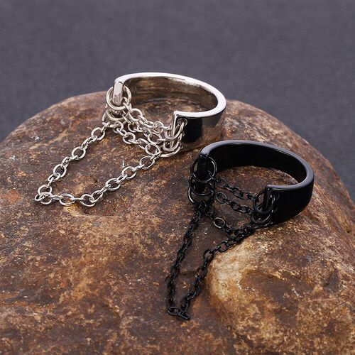 Punk Fashion Black Silver Color Chain Rings Open Adjustable