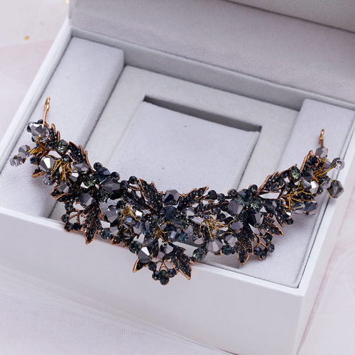 Baroque Handmade Black Crystal Beads Bridal Tiaras Crown Rhi