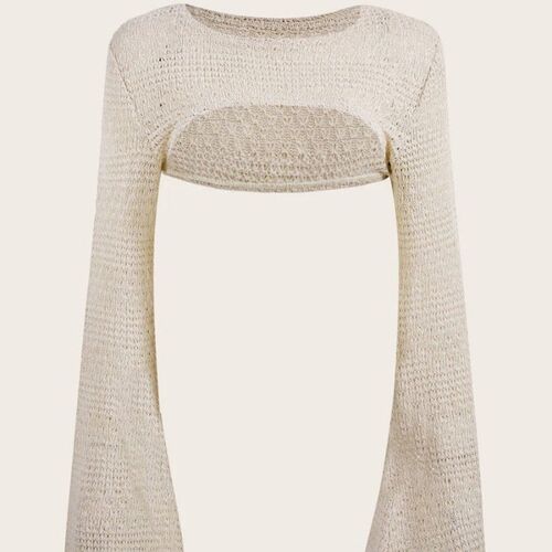 2025hollow Out Crop Sweater Solid Super Crop Sweater