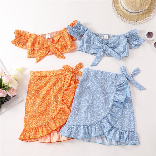 4-9Y Summer Cute Children Girls Clothes Sets Floral Off Shou