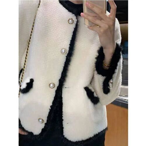 Vintage French Style Small Fragrant Woolen Patchwork Coat Wo