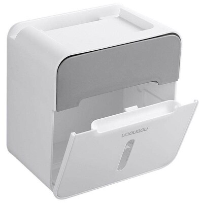 Wall-mounted bathroom tissue holder, no drilling required, w