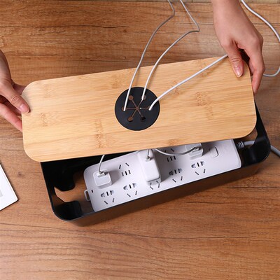 Wooden Cable Storage Box Power Line Storage Case Dustproof C