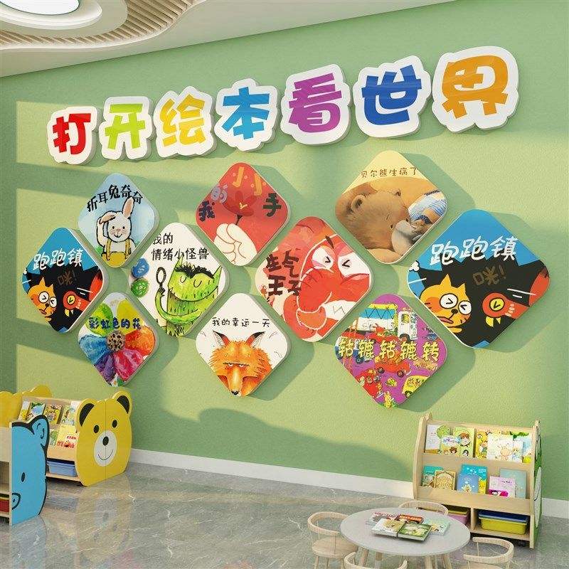 阅读区布置装饰绘本馆墙面贴纸儿童读角幼儿园图书角文化教室背景,家居饰品,软装墙贴,淘宝优惠券,粉丝福利购,淘宝优惠卷