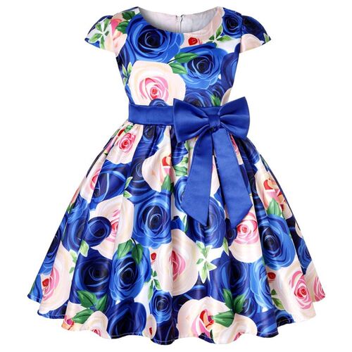 Summer Girls Rose Print Dress Princess Wedding Birthday Part