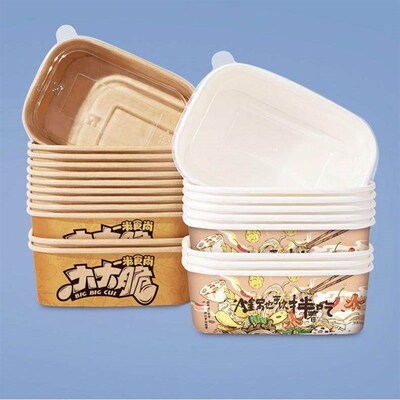 New kraft paper bowl disposable takeaway rectangular rounded