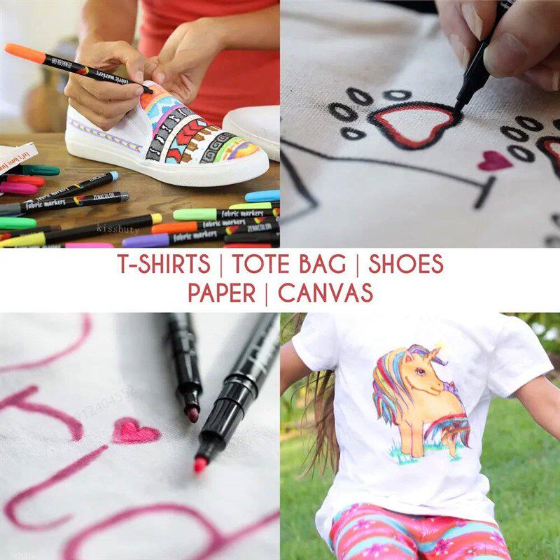 12/24 Colors Fabric Textile Markers Pens Set - Non Toxic, In图片