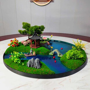 酒店会所餐桌转盘摆件桌花中式圆形摆台大圆桌摆花桌芯沙盘盆景