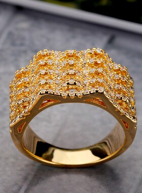 Luxury Multilayer Big Ring Irregularity Micro Paved Square B