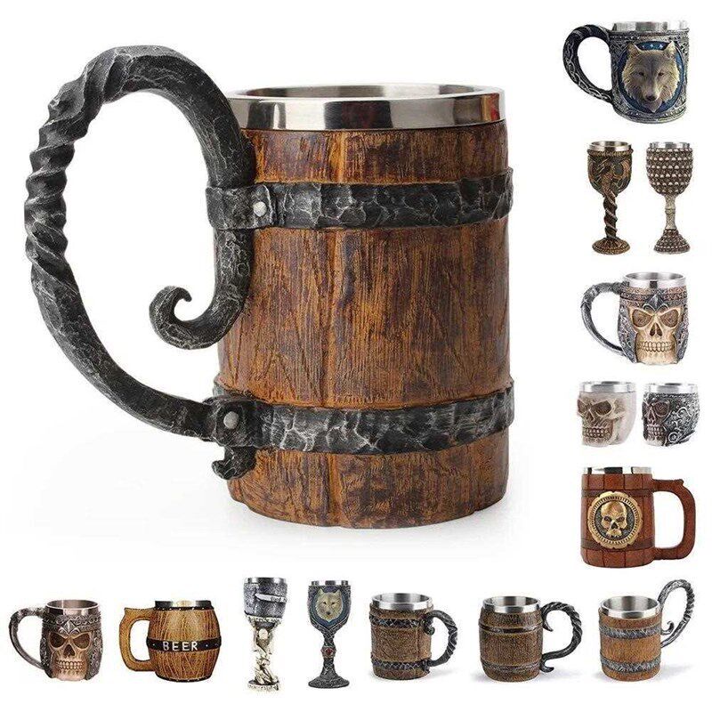 Viking Wood Style Beer Mug Simulation Wooden Barrel Beer Cup图片