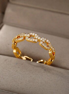 Classic Twist Chain Open Rings For Women Zircon Stainless St
