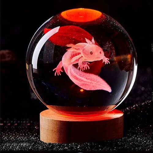 3D Axolotl Laser Engraved Crystal Ball Coloured Night Light,