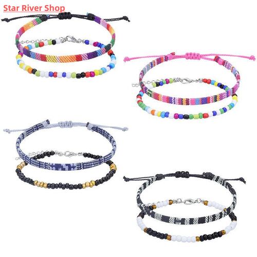 Bohemia Embroidery Woven Anklets Surfer Beach Anklet Set for
