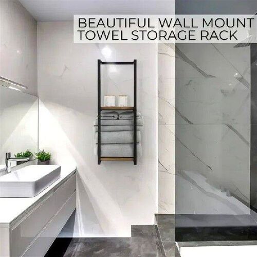Wall Mount Towel Storage Rack with Wooden Shelves Towels