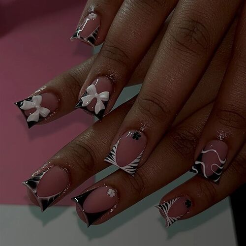 24Pcs French Pink Press on Nails Short Square Head Fake Nail