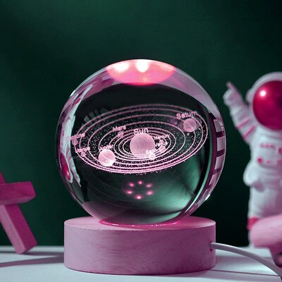 3D Solar system laser carving Crystal ball Color night light