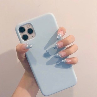 French Clouds Fake Nails Long Blue Coffin Press on Nail Tips