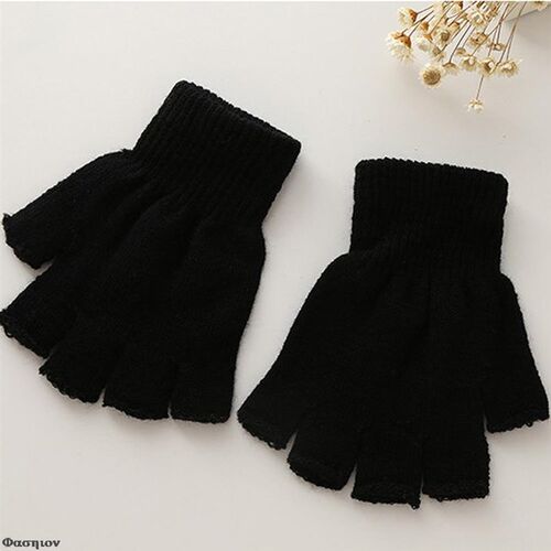 Fashion Black Short Half Finger Fingerless Wool Knit Wrist G