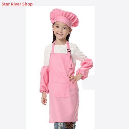 Child Apron Kids Sleeve Hat Pocket Kindergarten Kitchen Baki