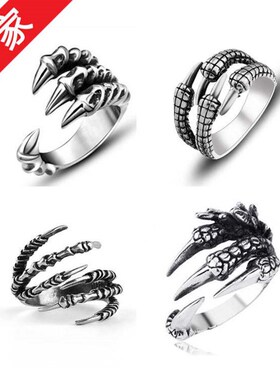 -Mens Domineering Open Titanium Steel Eagle Dragon Claw Rin