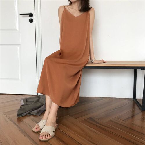 Sexy Women Maxi Dress Loose Sleeveless Dresses V-neck Sling