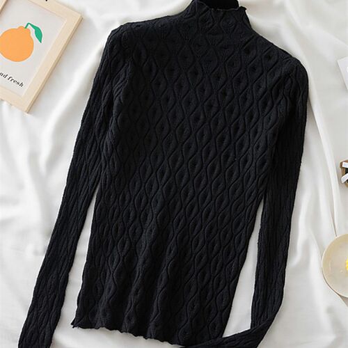 Half Turtleneck Sweater Women Knitwear Slim Solid Color Pull