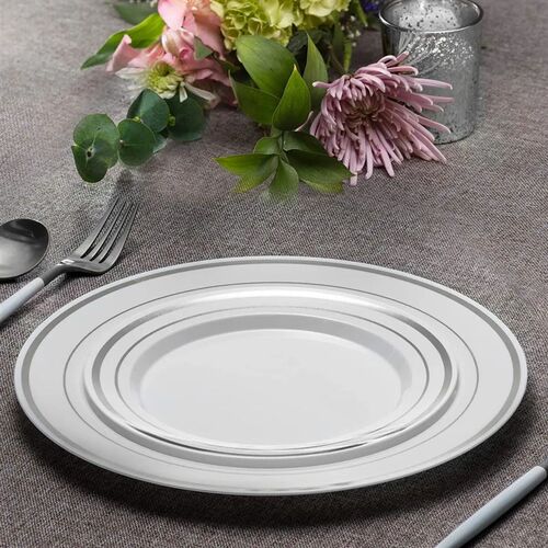 25/10PCS Silver Plastic Plates-Disposable Plastic Plates wit