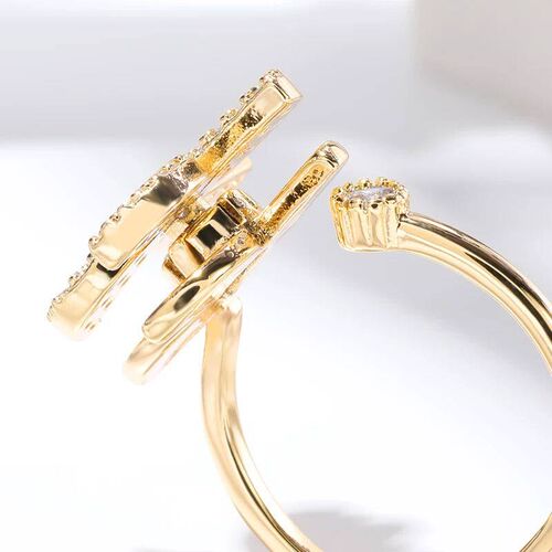 Fashion Crystal Sunflower Rings For Women Rotatable Anti Sre