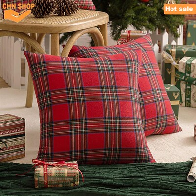 Christmas Pillow Covers 18x18in,Plaid Pillow Decorations