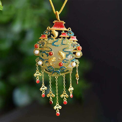 Fish Leaping Dragon Gate Imitation Natural Hetian Jade Neckl