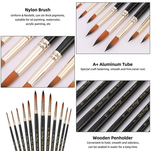 12pcs Paint Brushes Set Professional Paint Brush Round Point