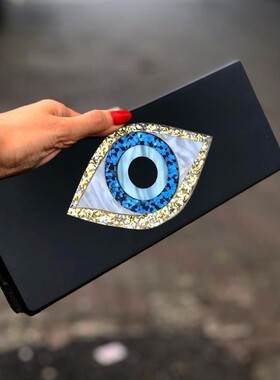 Solid Black Patchwork Glitter Evil Eye Acrylic Pvc Plastic B