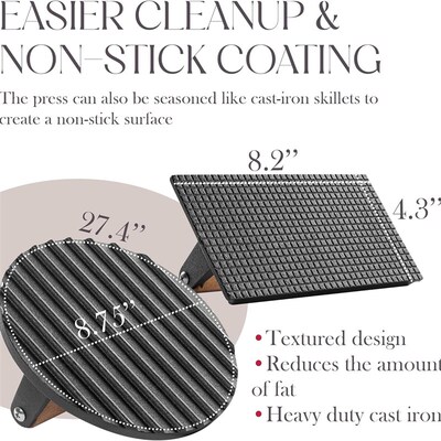 Cast Iron Grill Press Burger Steak Griddle Skillet