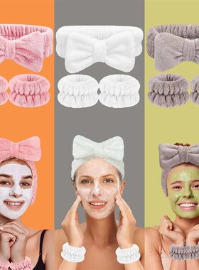3Pcs Wash Face Headbands for Women Wristband Set Towel Elast
