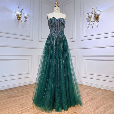 Arabic Green Cape Sleeves A Line Beaded Evening Dresses Long