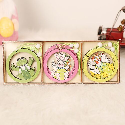 9pcs/set Easter Rabbit Wooden Pendants Hanging Painting Bunn